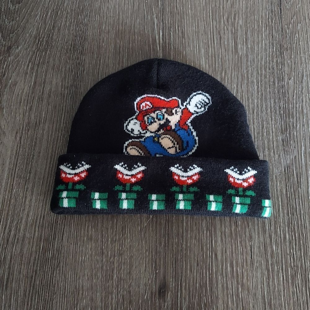 Nintendo Super Mario Boys Black Beanie Hat